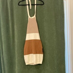 Flirty Babe Ivory and Brown Striped Halter Sweater Dress